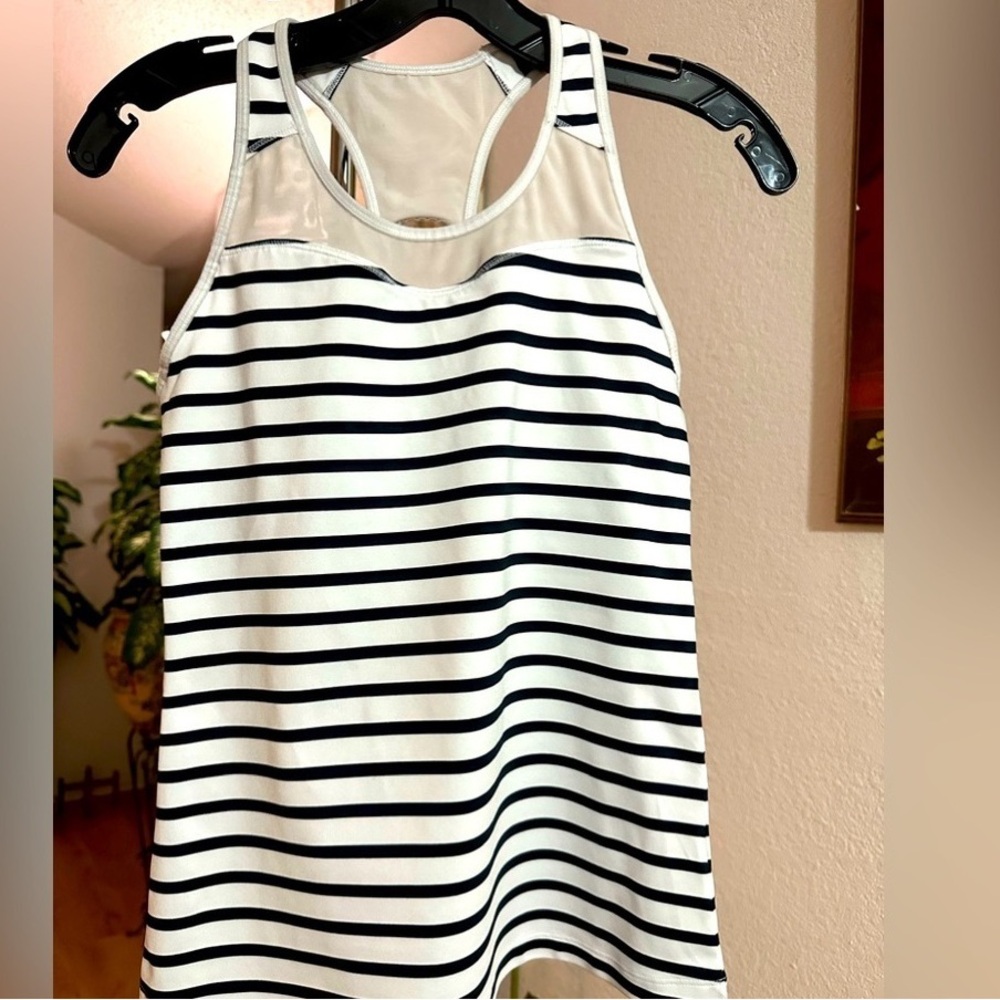 Athleta Navy and White Striped Tank Top